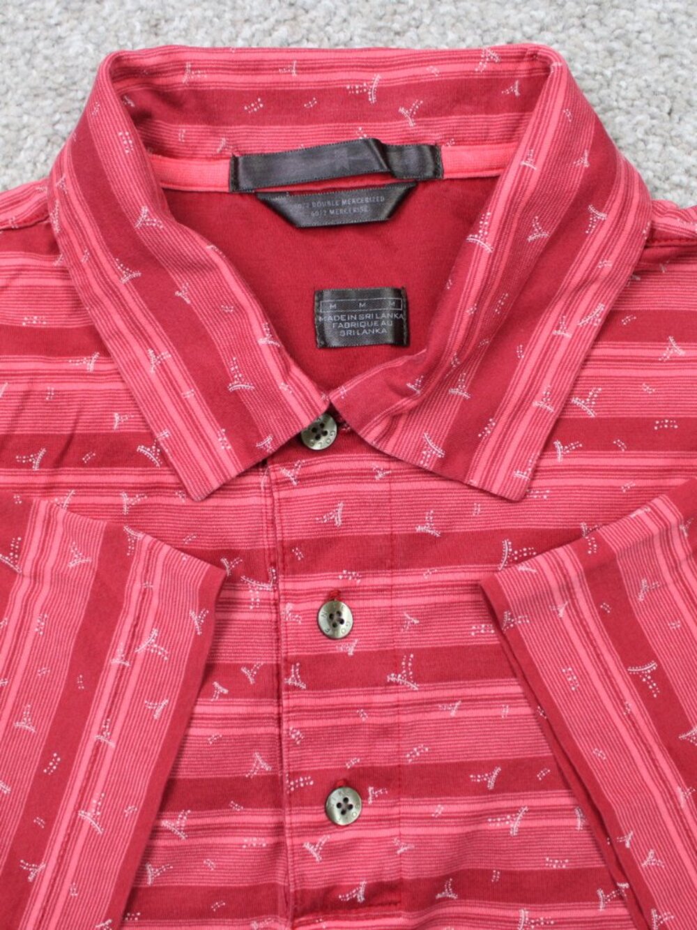 Nike Tiger Woods Polo Shirt Mens Medium Red Geometric Golf Double Mercerized S/S